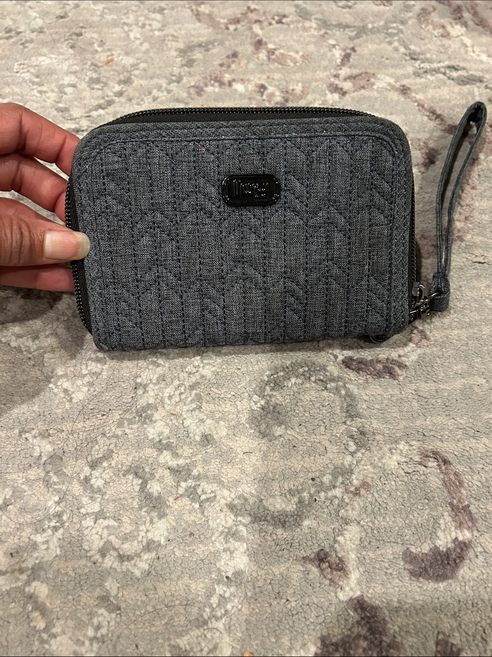 lug Quilted Dark Gray Wristlet Wallet with Zip and Strap